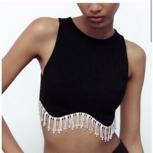 Zara Seamless Limitless Contour Rhinestone Cropped Top Black Size M/L